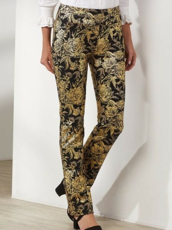 Soft Surroundings Pants - Soft Surroundings Moonstruck Womens Pants Metallic Gold on Black PM